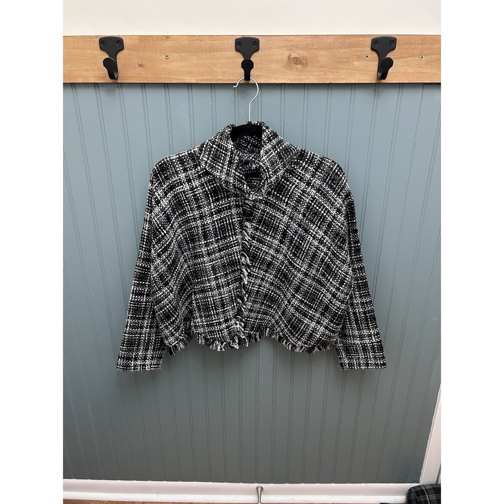 Zara Tweed Turtleneck Cape Poncho Pullover‎ Black and White Size M